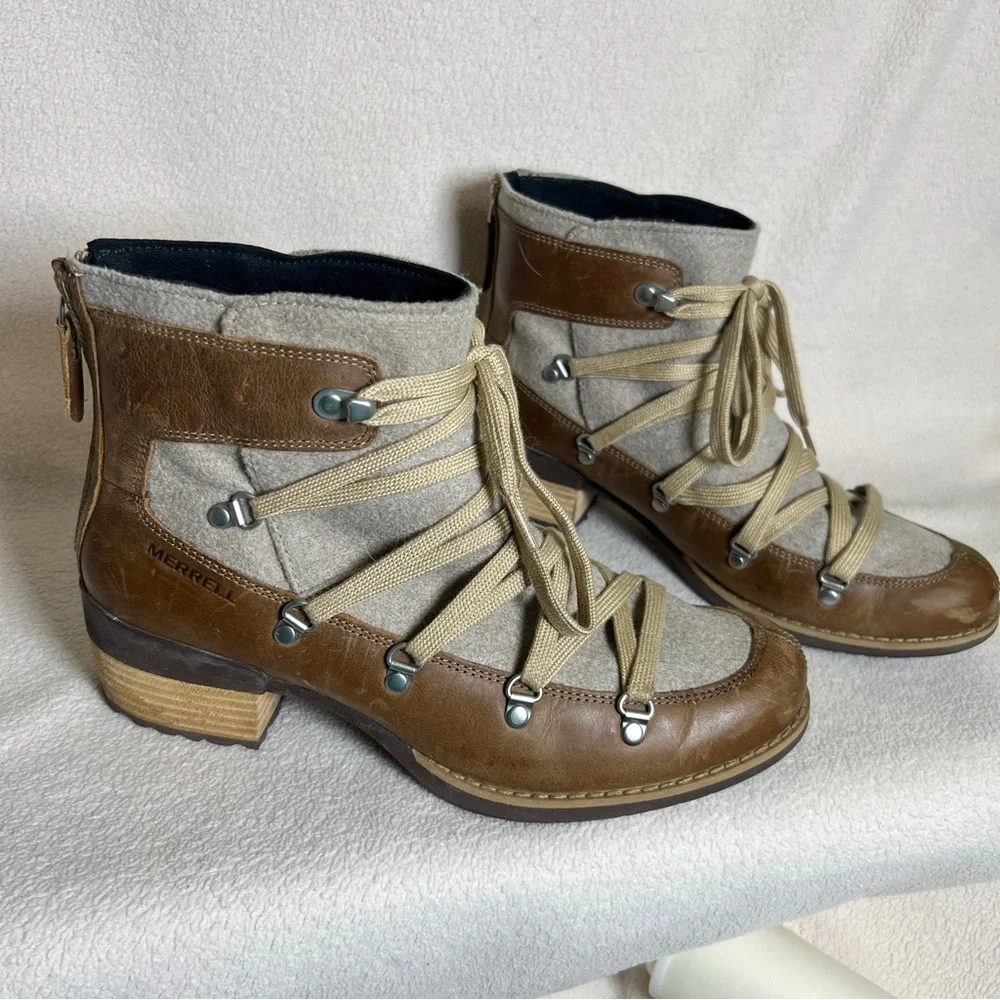 Merrell Shiloh II Brown Leather Boots Women’s 10 Casual Ankle Boots Lace Up